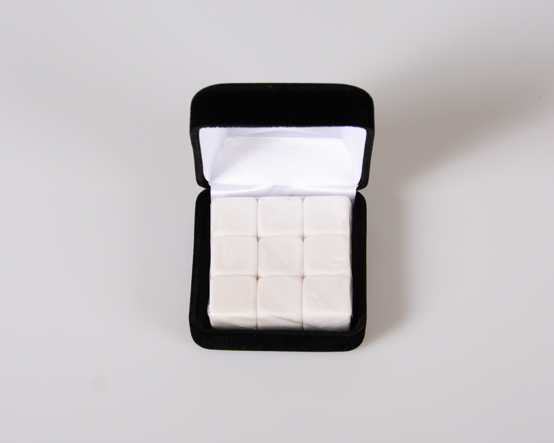 9 White Soapstone Whisky Stones in a Black Velvet Jewelry Case