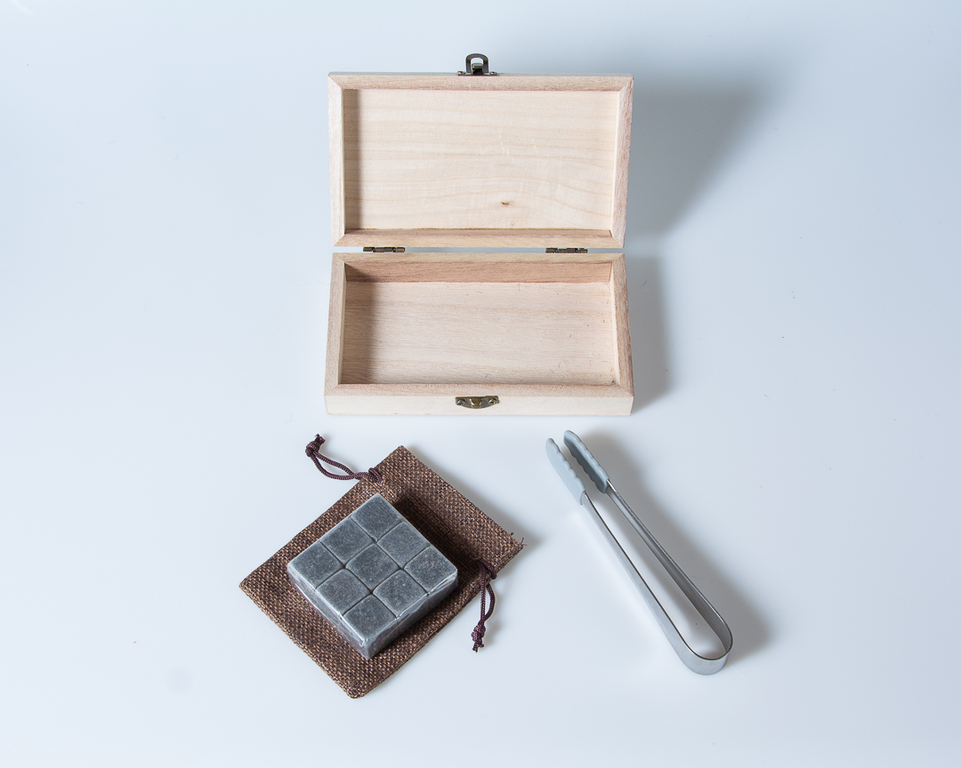 Natural Grey Soapstone Gift Set in Wood Storage Chest